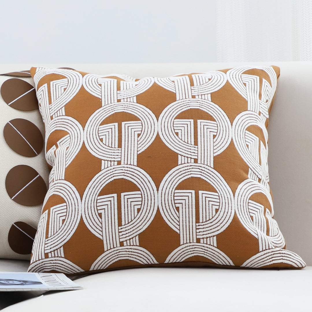 50cm Throw Pillow Brown Circular Chain Jacquard for Home Decor