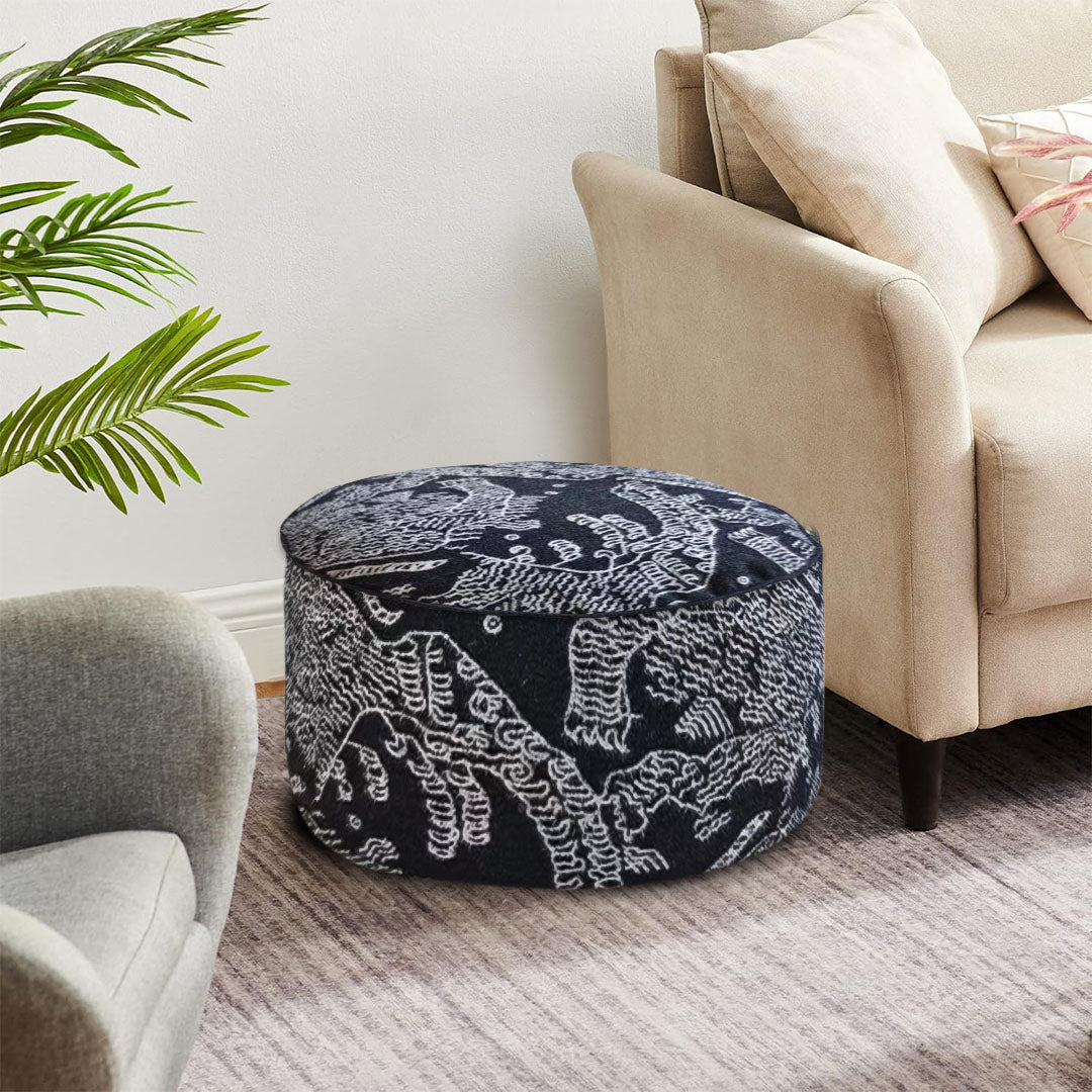 50x30cm Black Round Soft Pouffe Seat Cushion Elegant Home Accent