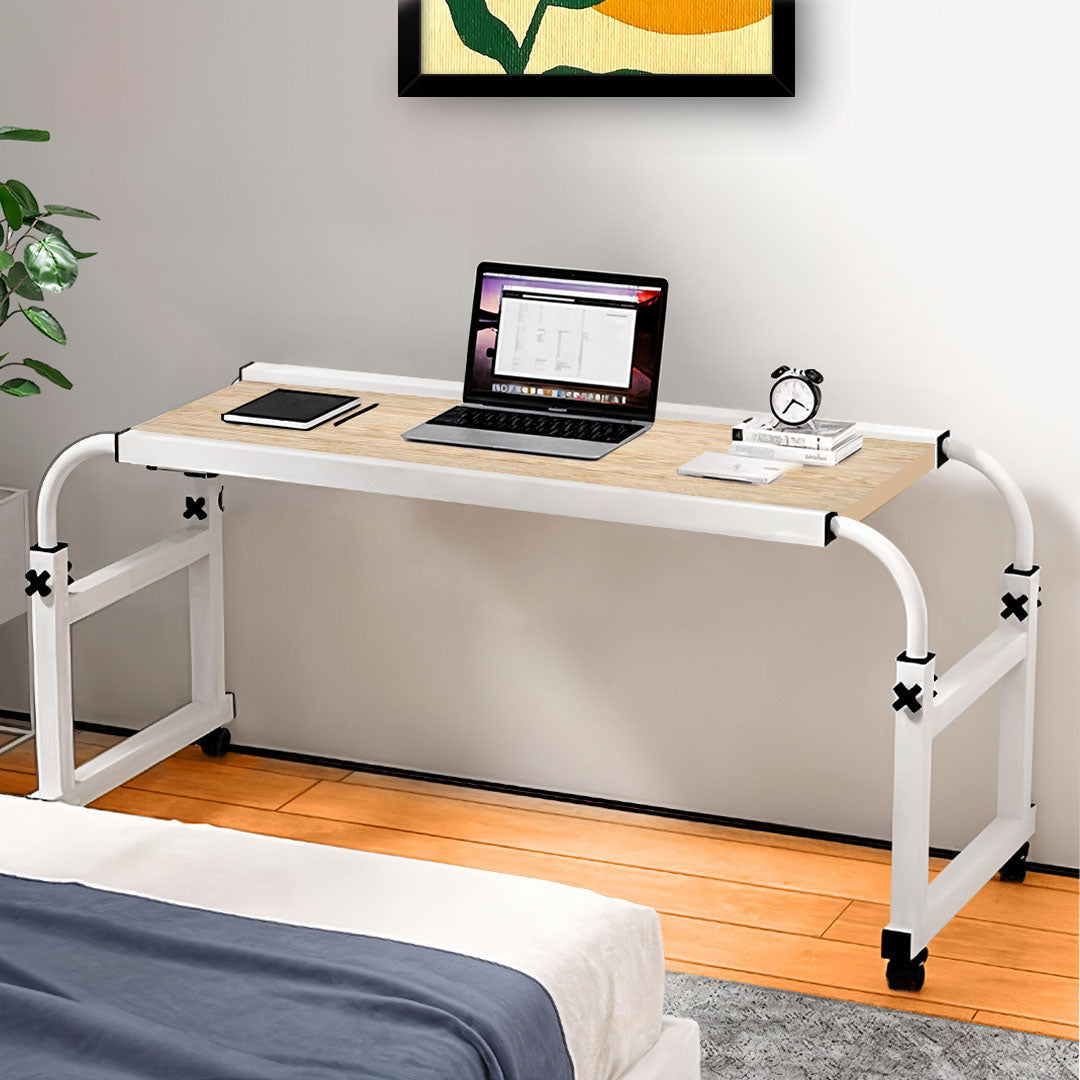 120x45cm Wood Cross Bed Movable Desk Table w/ Adjustable Length & Height