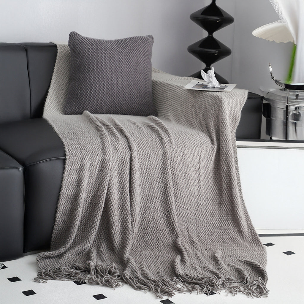 SOGA 2X 127x170cm Star Grey Blanket – Gradient Tassel Throw