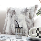 45cm Throw Pillow Floral Gray Rabbit Fur Square