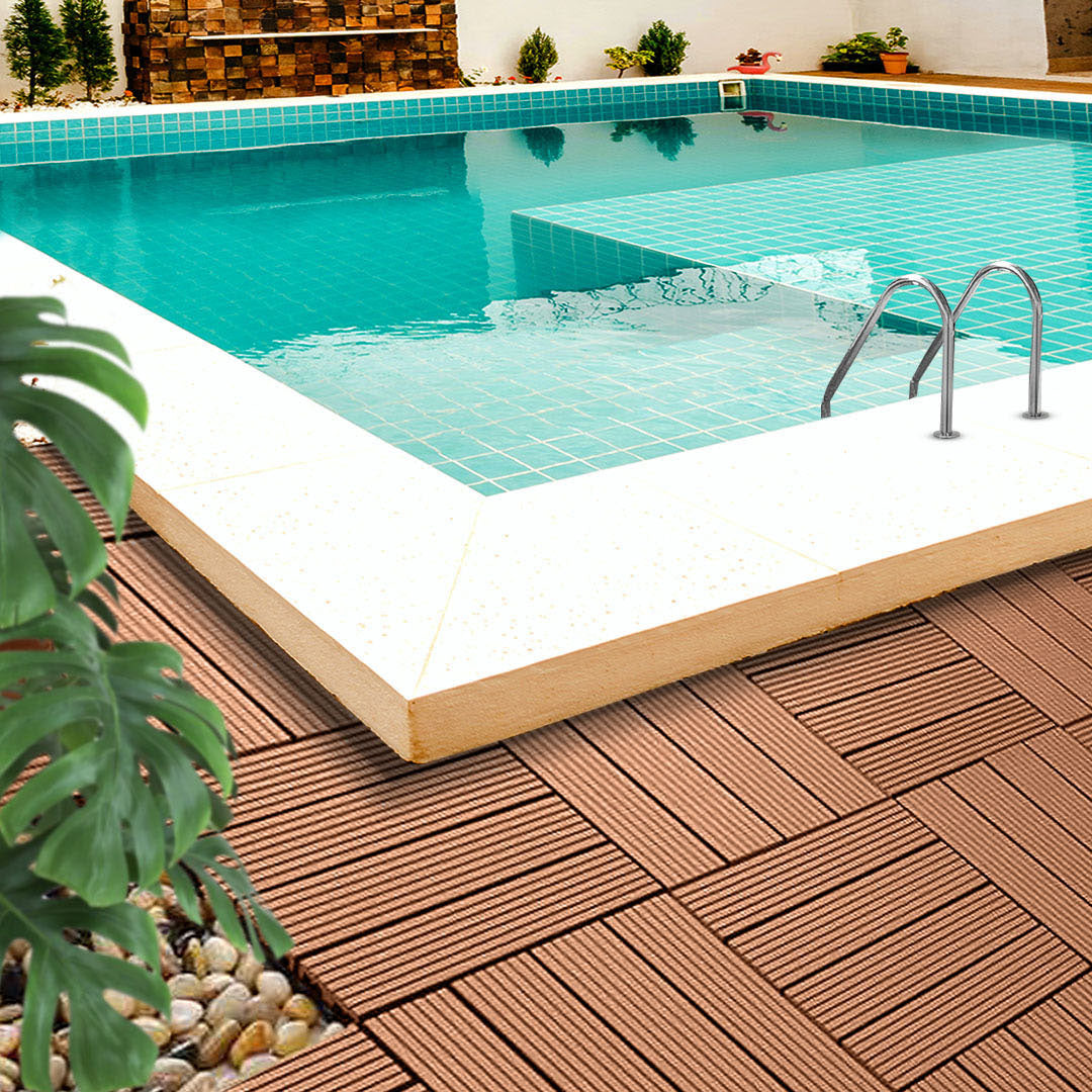 Red Brown DIY Wooden Composite Decking Tiles  Set of 11
