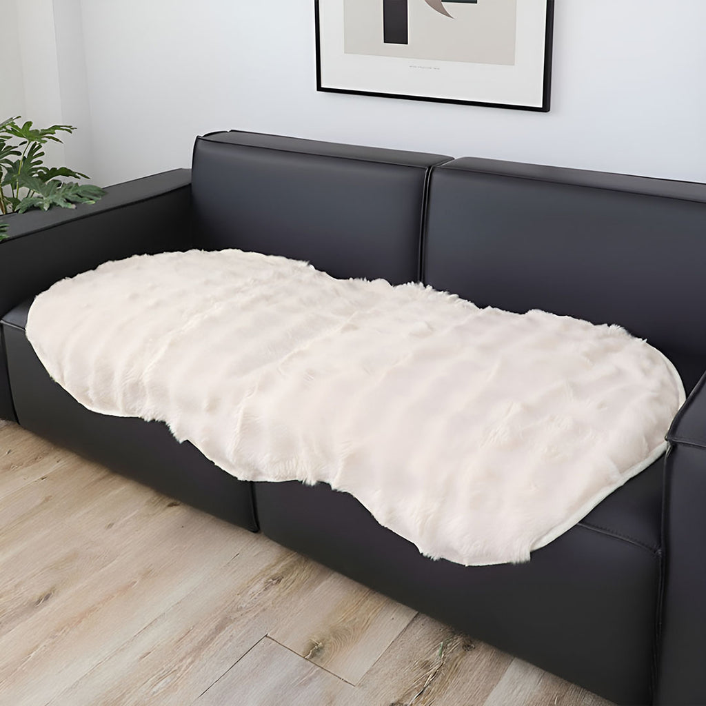SOGA Three-seater Cream Faux Fur Throw Blanket 90x210cm Polyester