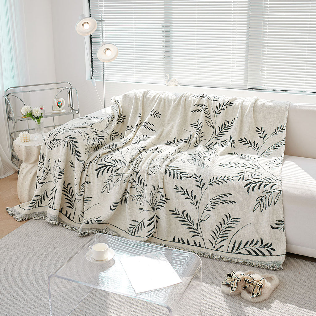 SOGA Four-seater White Sofa Cover Leaf Print 180x420cm Polyester