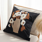 SOGA 45cm Black Brown White Floral Bouquet Embroidered Throw Pillow