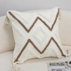 SOGA Boho Tufted Cushion 45cm Tassel White Brown Geometric Decorative Throw Pillow