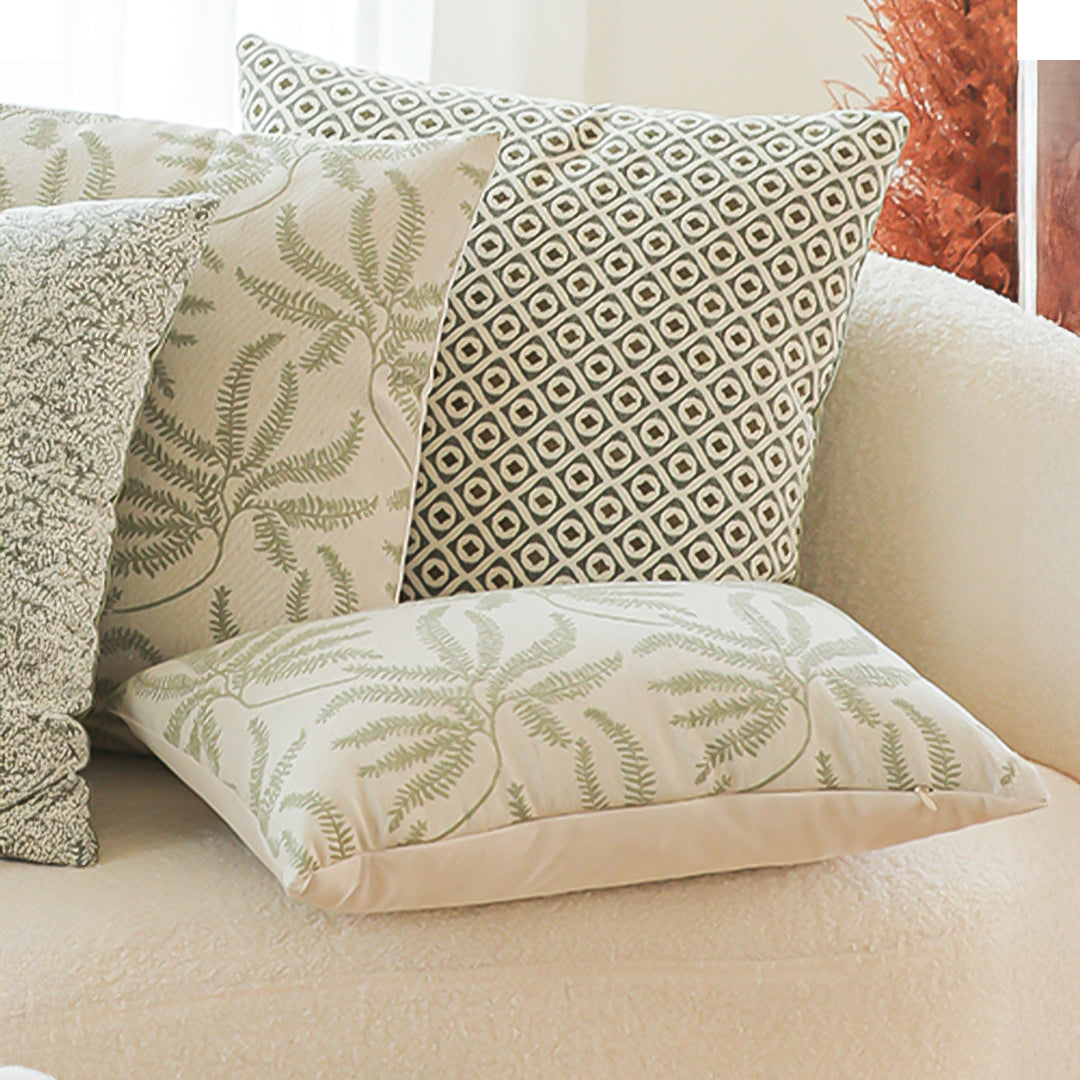 SOGA 35cm Botanical Green Fern Leaf Embroidered Decorative Throw Pillow