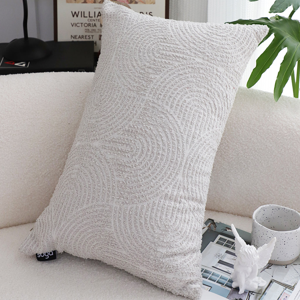 35cm Throw Pillow Off White Lumbar Embroidered