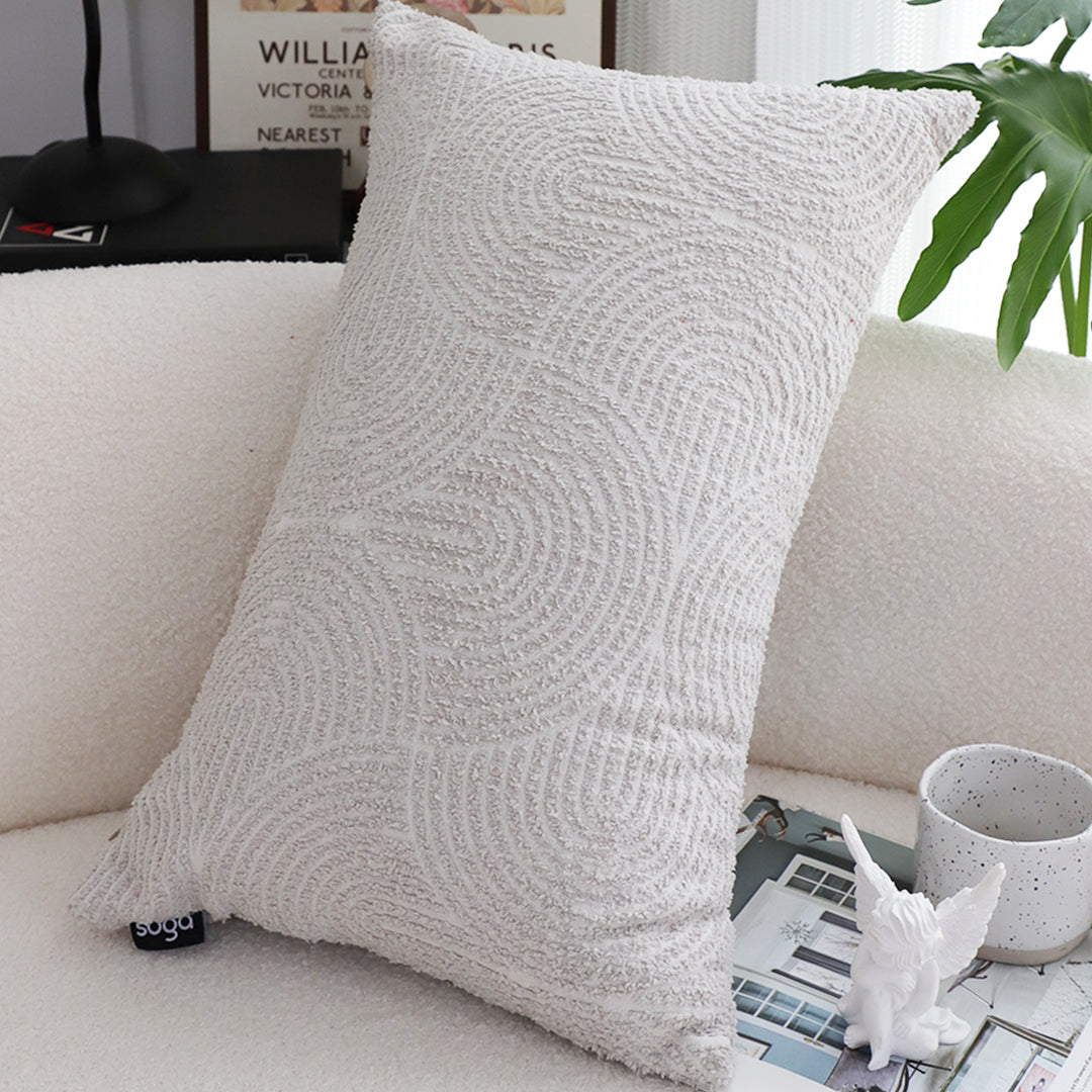 35cm Throw Pillow Off White Lumbar Embroidered