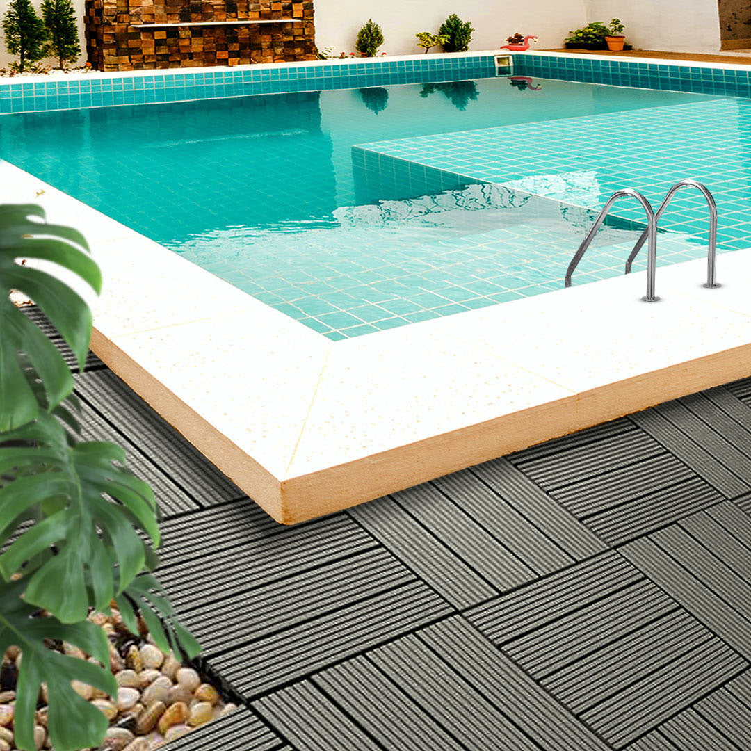 Grey DIY Wooden Composite Decking Tiles  Set of 11
