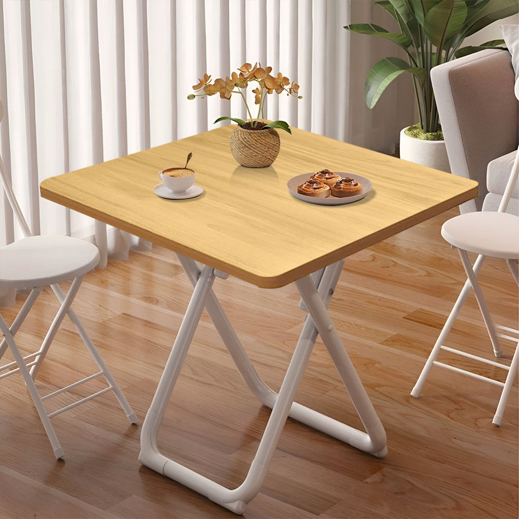 80cm Wood Color Board Square Table with White Legs