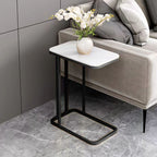 30x50x58cm White Ceramic Sofa Side Square Mini Table w/ Black Metal Legs