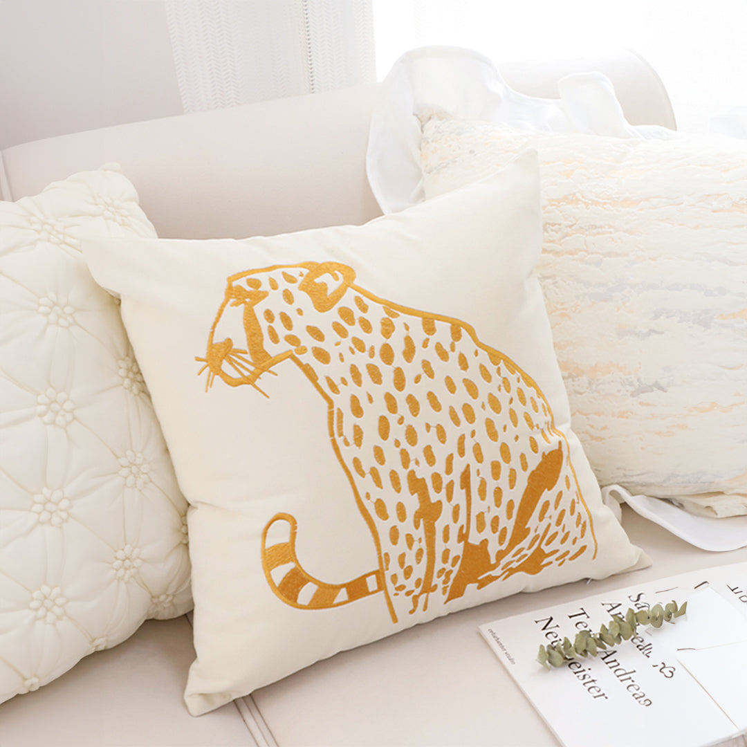 45cm Throw Pillow White Light Luxury with Golden Leopard Design