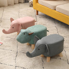 Beige Gray Kids Ottoman Stool Elephant Character Bench Seat