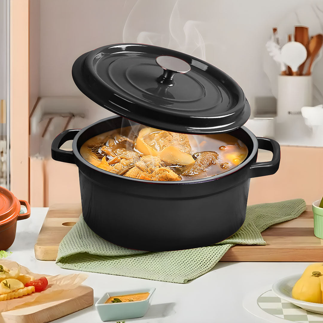Cast Iron Porcelain Casserole 5L Black 24cm