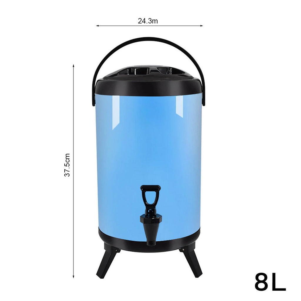 8L Stainless Steel Milk Tea Barrel with Faucet Blue