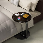 50cm Black Marble Mini Side Table Movable Lightweight w/ Black Frame