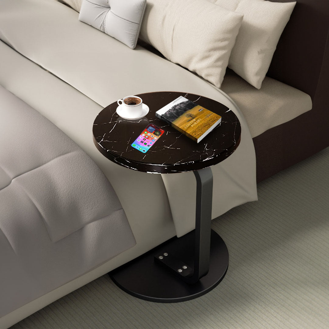 50cm Black Marble Mini Side Table Movable Lightweight w/ Black Frame