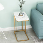30x50cm White Ceramic Sofa Side Square Mini Table w/ Gold Metal Legs