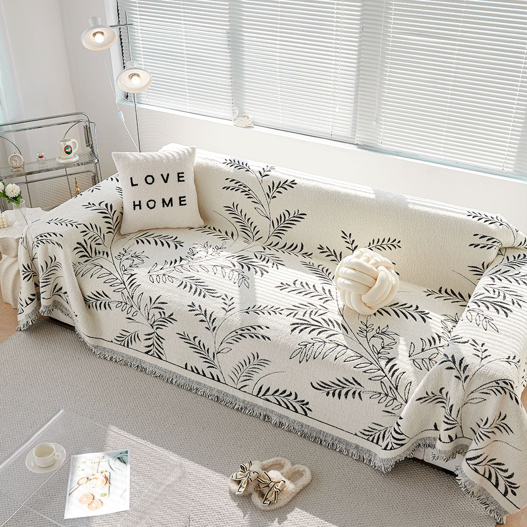 SOGA Four-seater White Sofa Cover Leaf Print 180x420cm Polyester