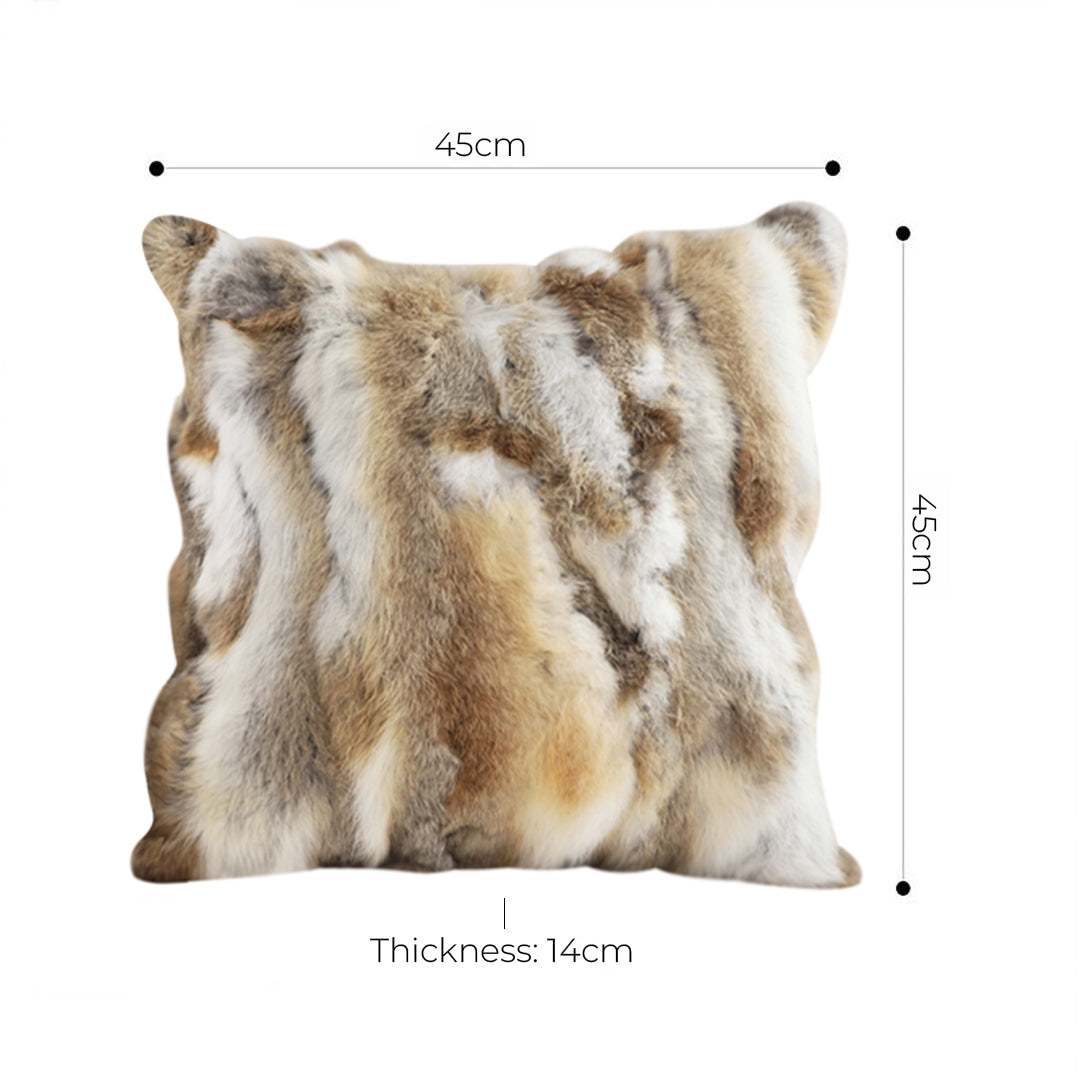45cm Throw Pillow Coffee Rabbit Fur Square