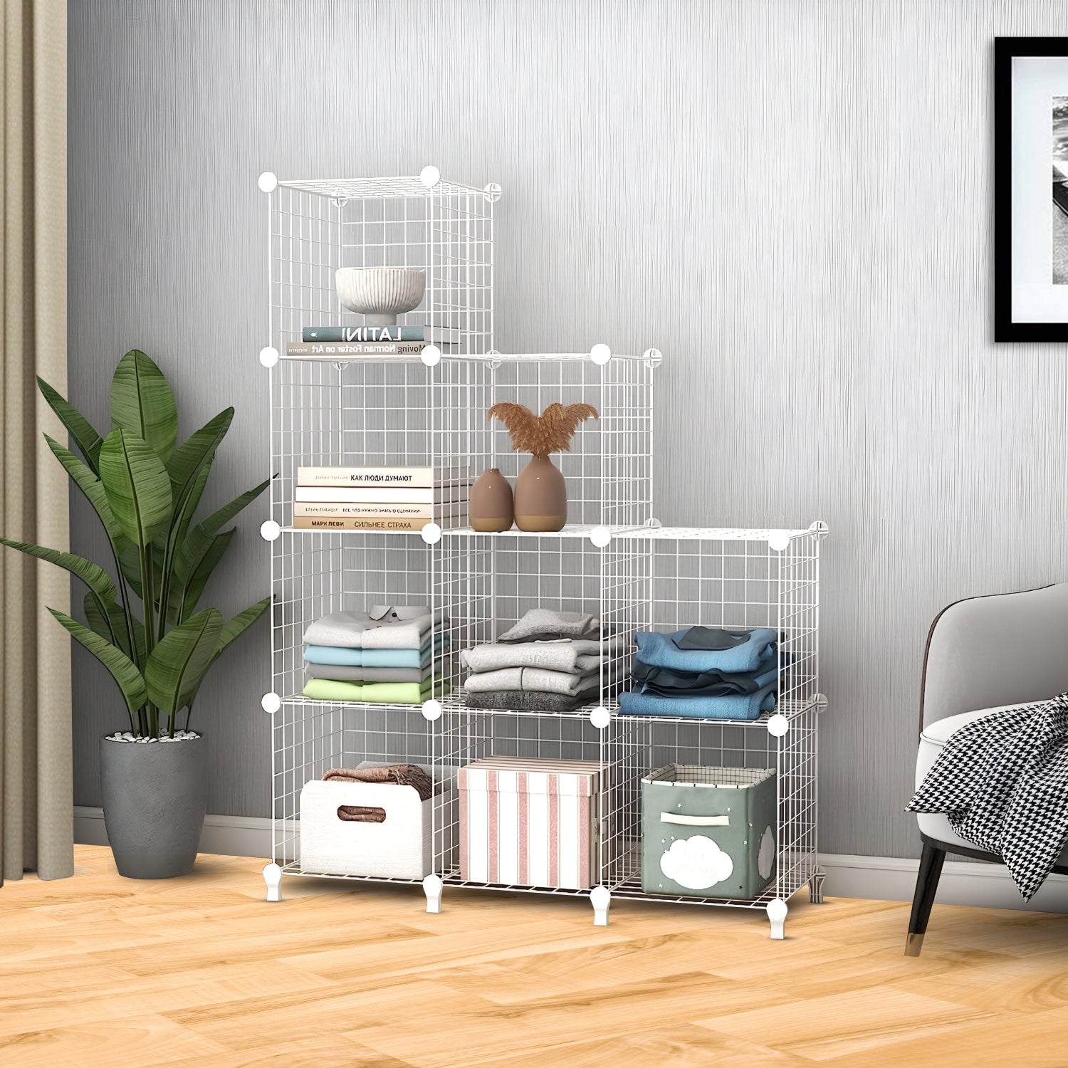 White Portable 9-Cube 3 Column Storage Organiser