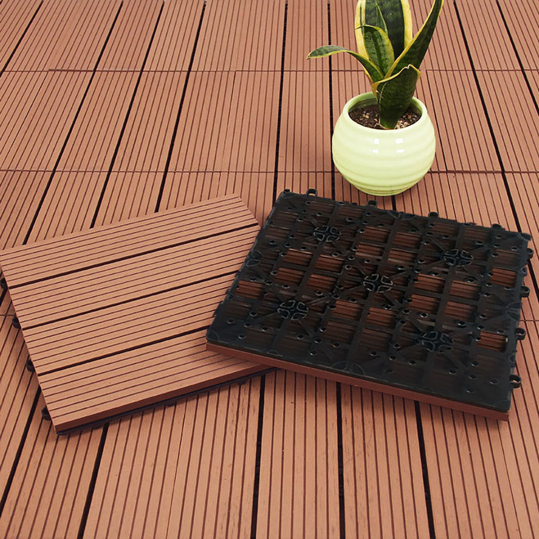 Red Brown DIY Wooden Composite Decking Tiles  Set of 11