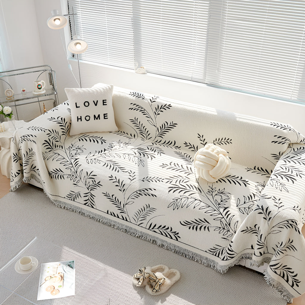 SOGA Four-seater White Sofa Cover Leaf Print 180x420cm Polyester
