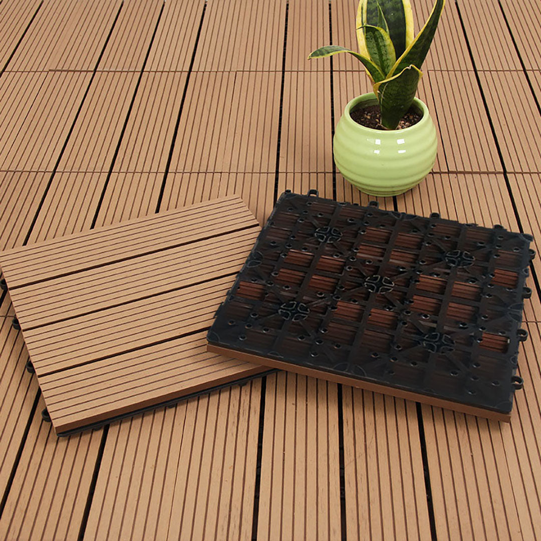 Coffee DIY Wooden Composite Decking Tiles  Set of 11