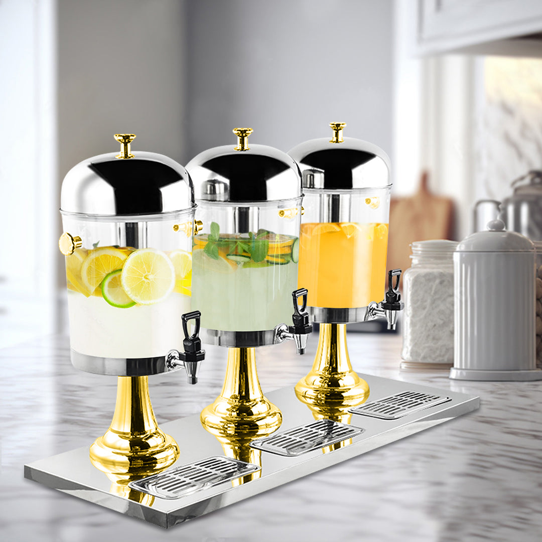 Triple Head 24L Stainless Steel Dispenser with Gold Accents
