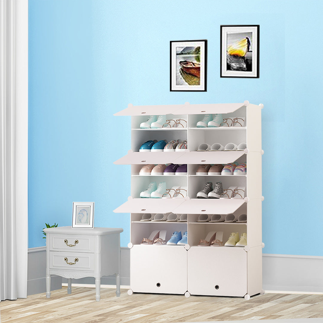 7 Tier 2 Column White Shoe Rack Organizer