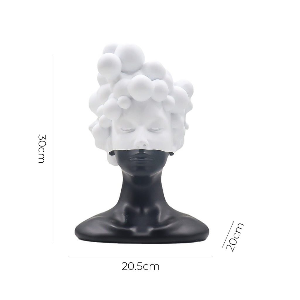 SOGA 49cm Bubble Head Resin Bust – Artistic Black White Accent
