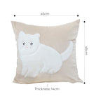 45cm Throw Pillow Light Tan Square Cushion with Soft White Cat Design