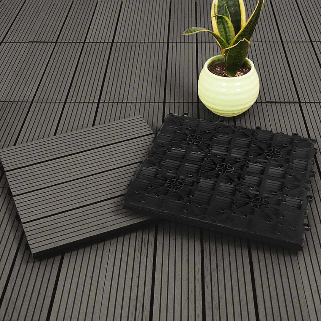 Grey DIY Wooden Composite Decking Tiles  Set of 11