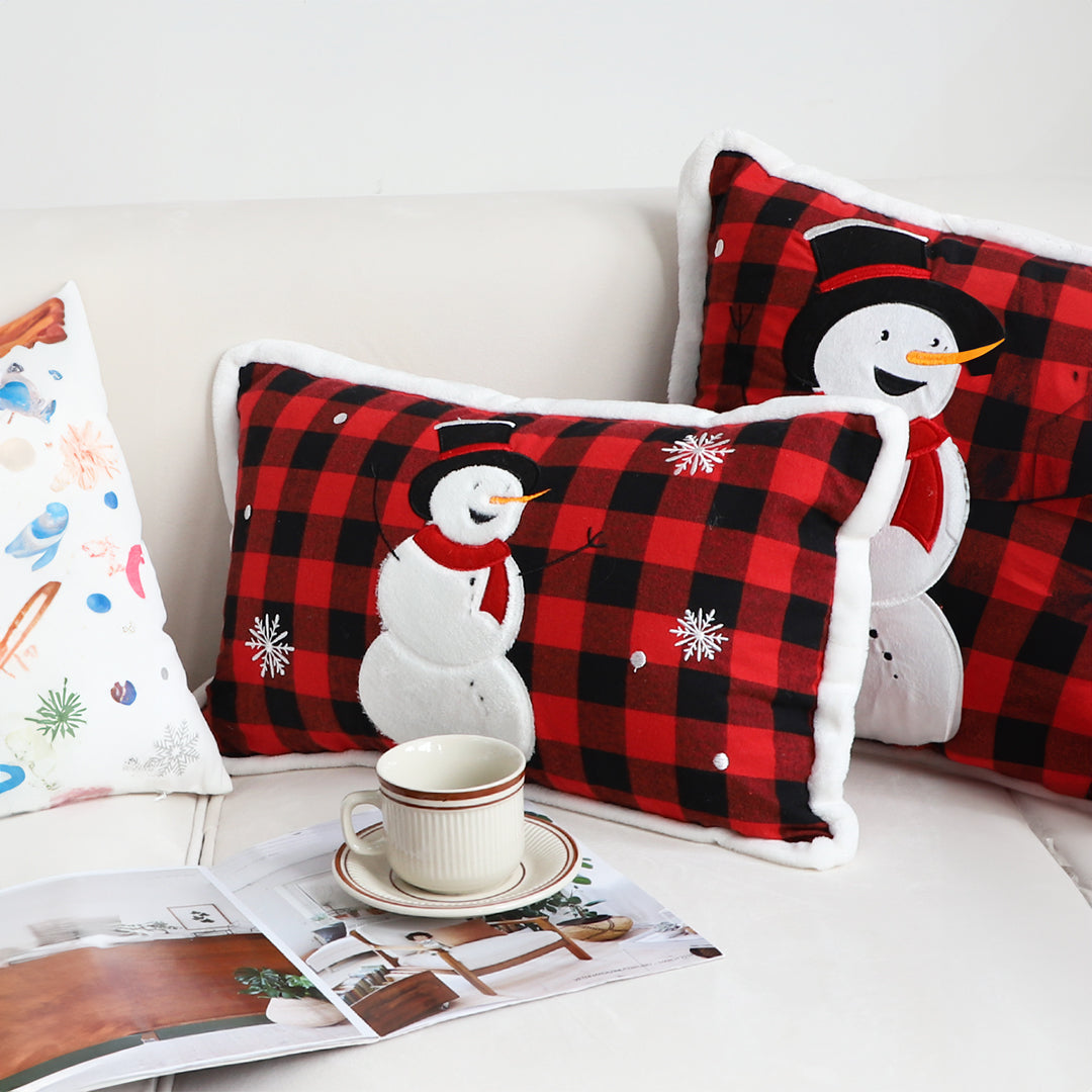30cm Throw Pillow Red Christmas Snowman Lumbar Cushion
