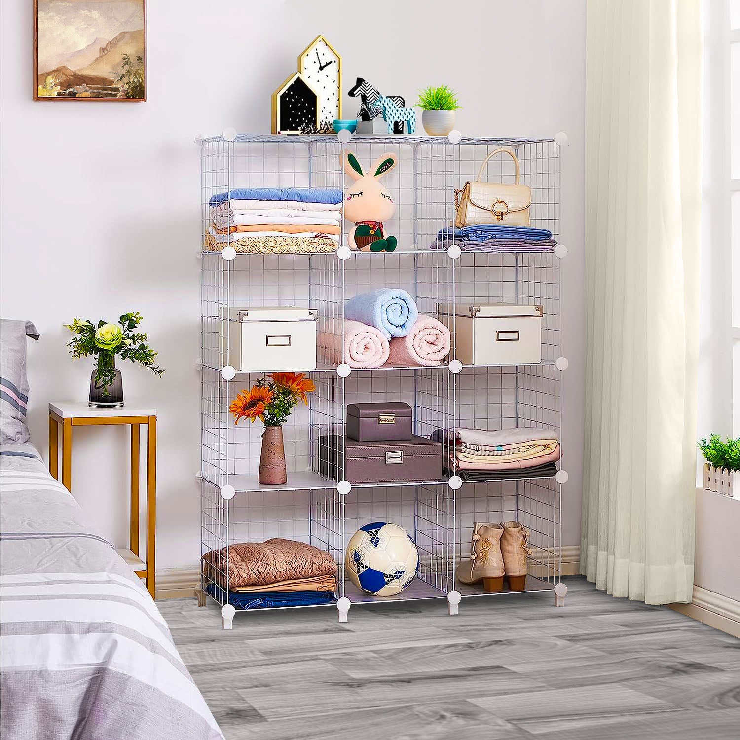 White Portable 12-Cube 3 Column Storage Organiser