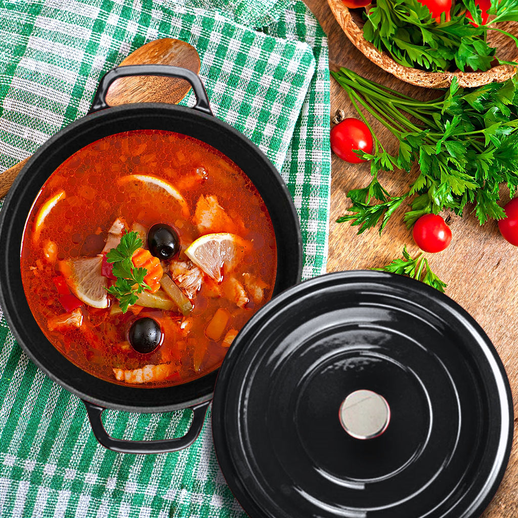 Cast Iron Porcelain Casserole 5L Black 24cm