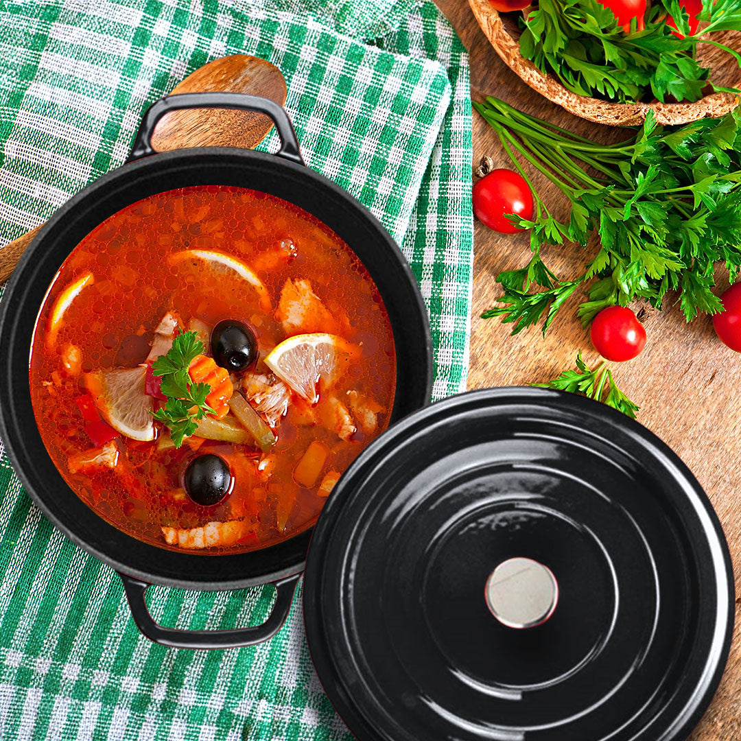 Cast Iron Porcelain Casserole 5L Black 24cm