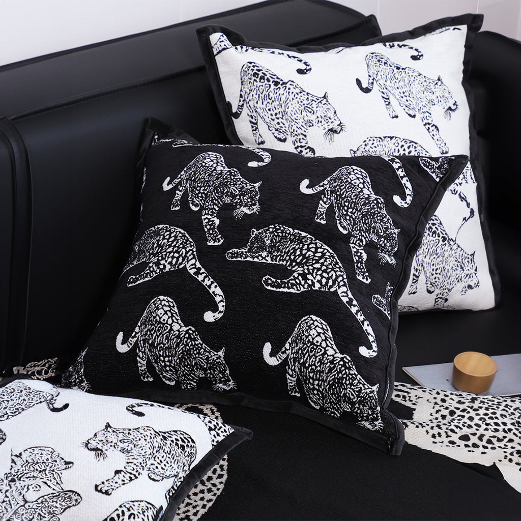 45cm Throw Pillow Black Leopard