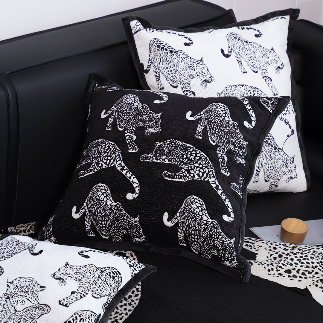 45cm Throw Pillow Black Leopard