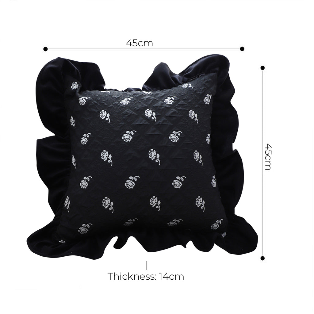 45cm Throw Pillow Black Ruffled Square