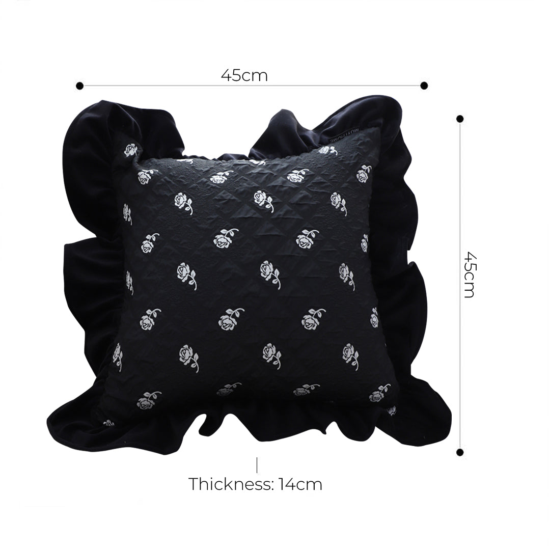 45cm Throw Pillow Black Ruffled Square