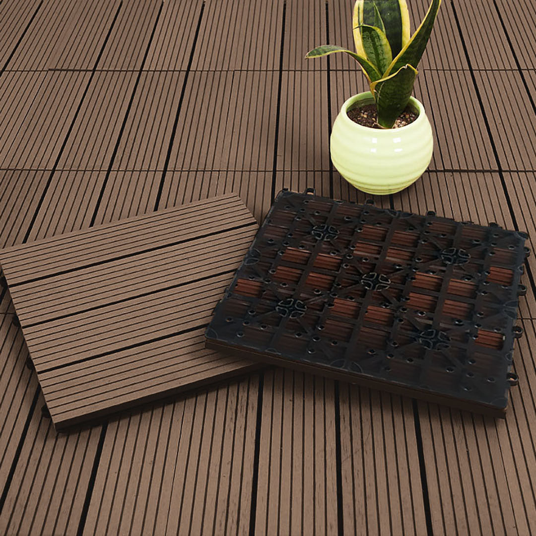 Dark Chocolate DIY Wooden Composite Decking Tiles  Set of 11