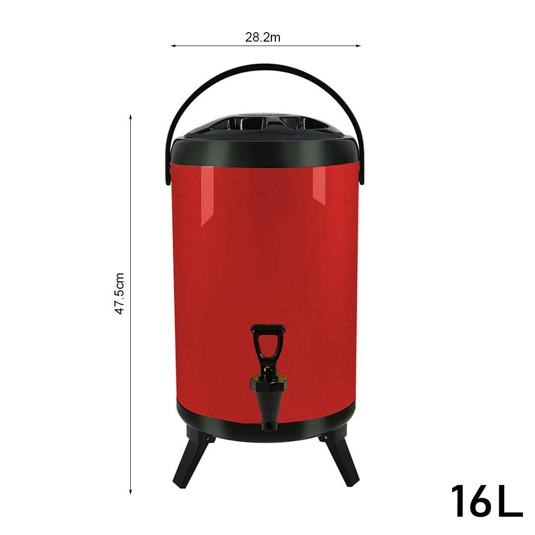 16L Stainless Steel Milk Tea Barrel with Faucet Red