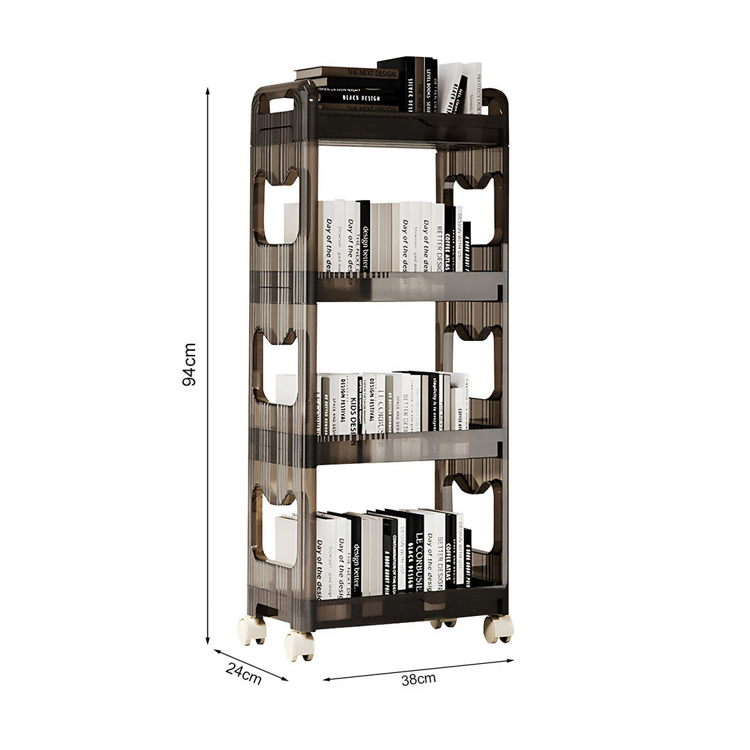 38x24cm Black 4 Tier Bookshelf & Cosmetic Storage Organizer Trolley Rack