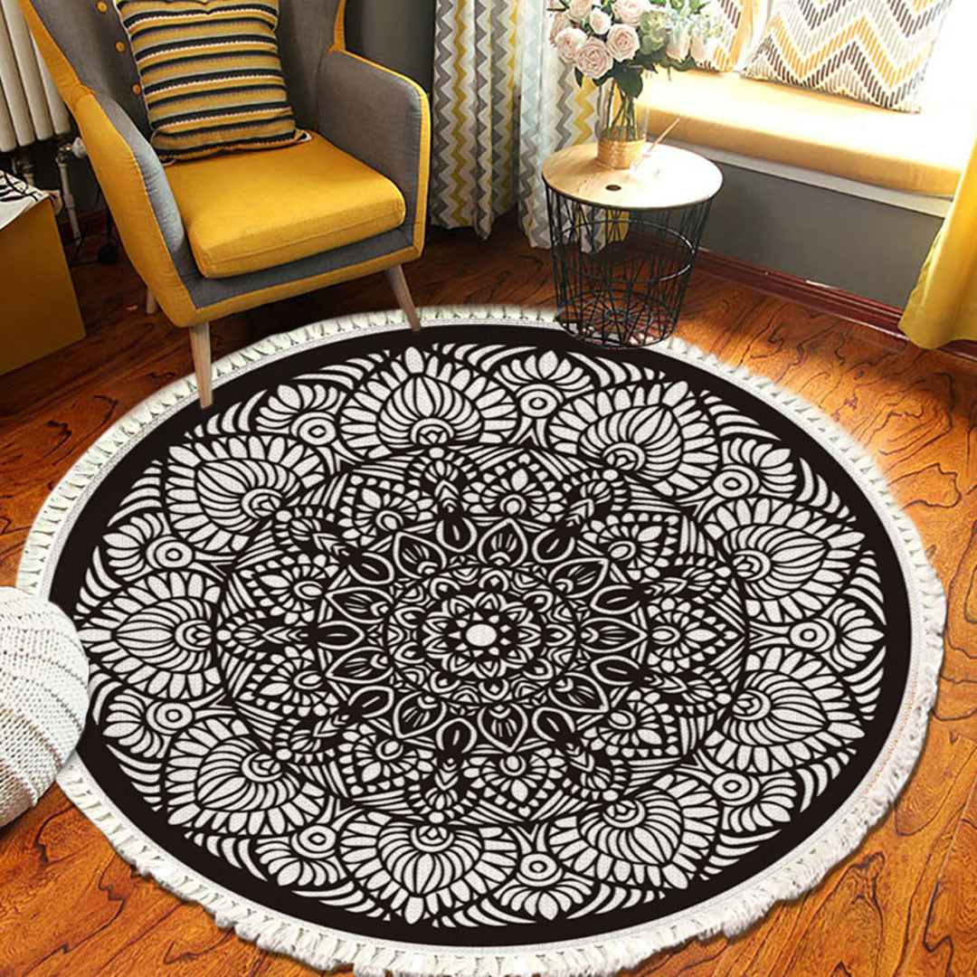 SOGA 120cm Mandala Modern Ethnic Tassel Print Anti-slip Doormat Home Decor
