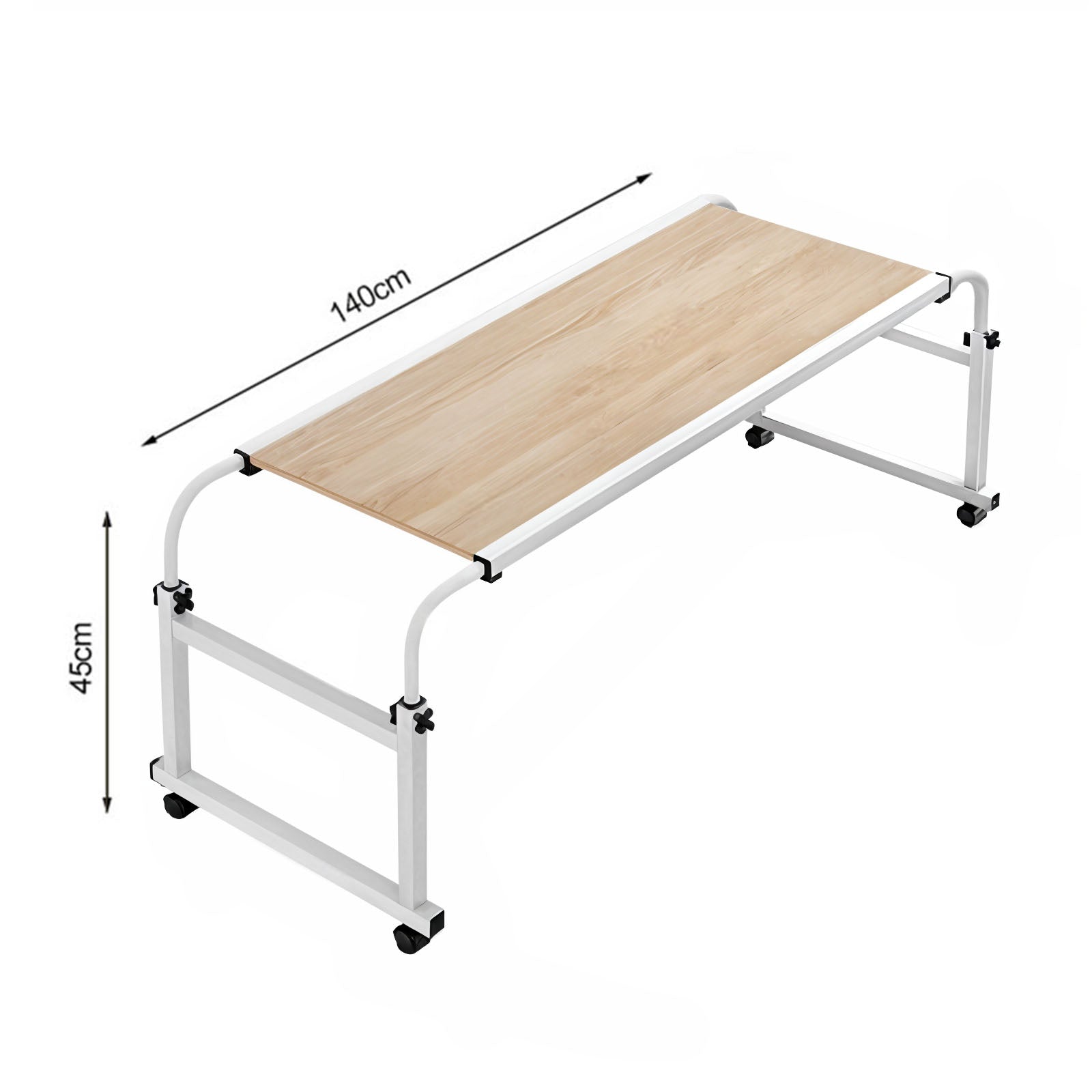 140x45cm Wood Cross Bed Movable Desk Table w/ Adjustable Length & Height