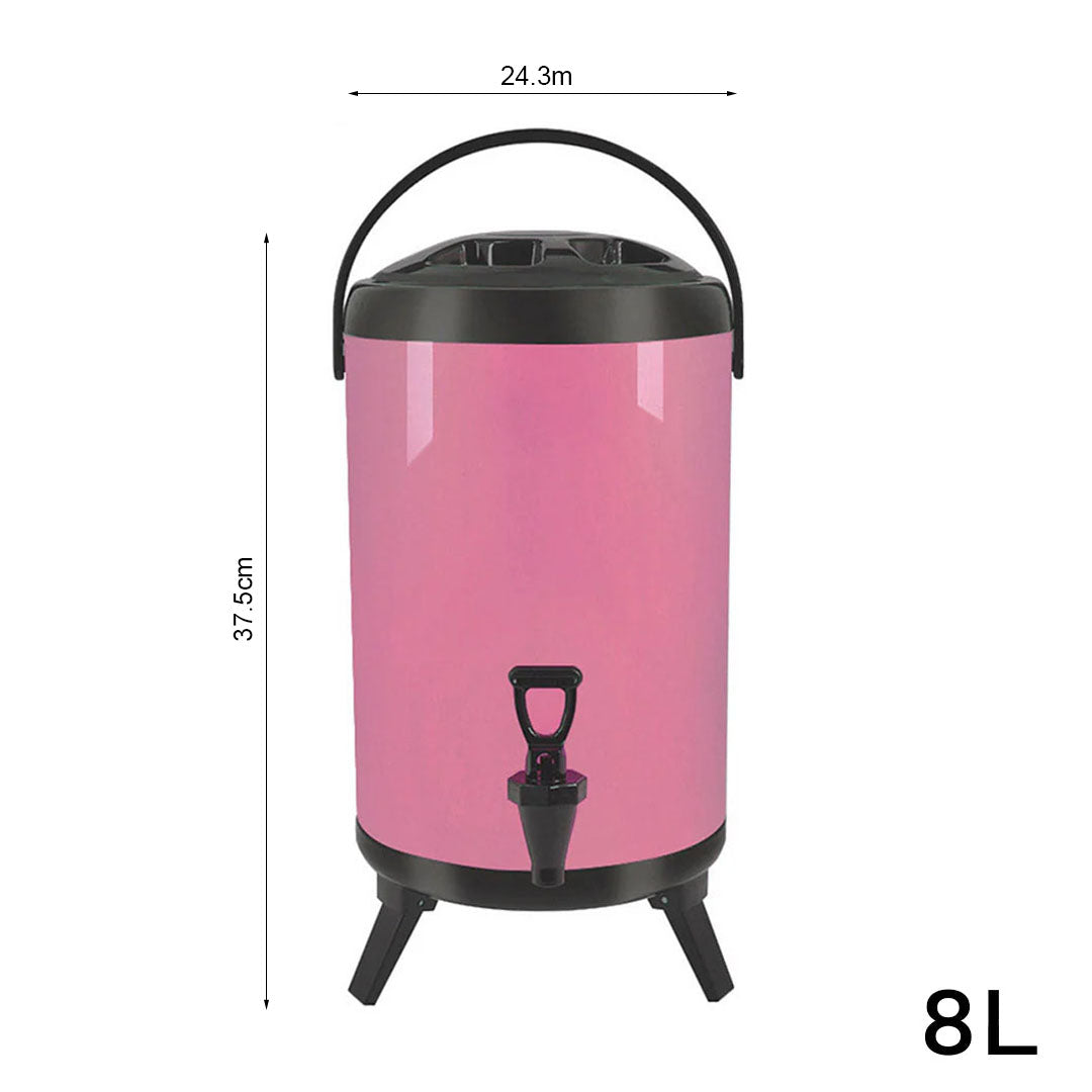 8L Stainless Steel Milk Tea Barrel with Faucet Pink