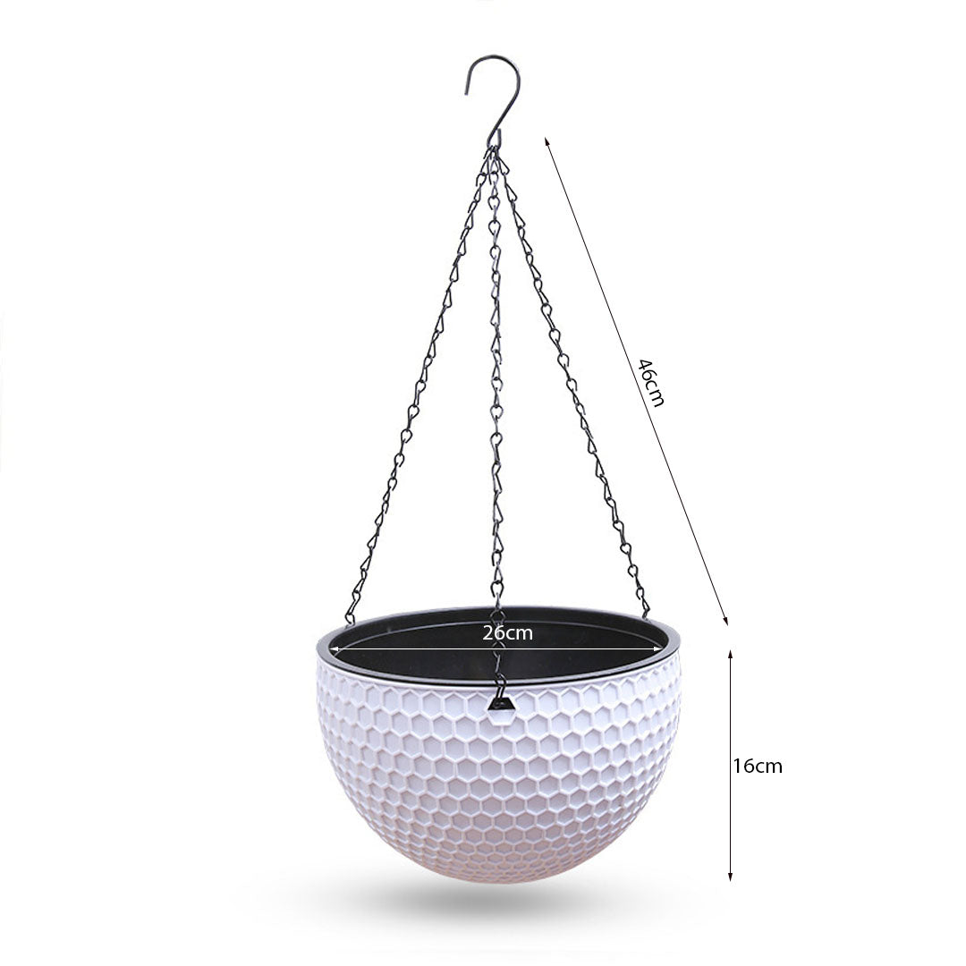 SOGA White Large Hanging Resin Flower Pot Self Watering Basket Planter