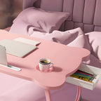 Pink Portable Bed Table With Mini Drawer and Cup-Holder